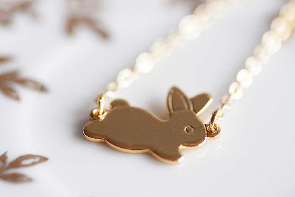 Easter Bunny Rabbit Necklace Gold Filled Chain Tiny Little Bunny Necklace Gold Plated Bunny Pendant Rabbit Jewelry - N124