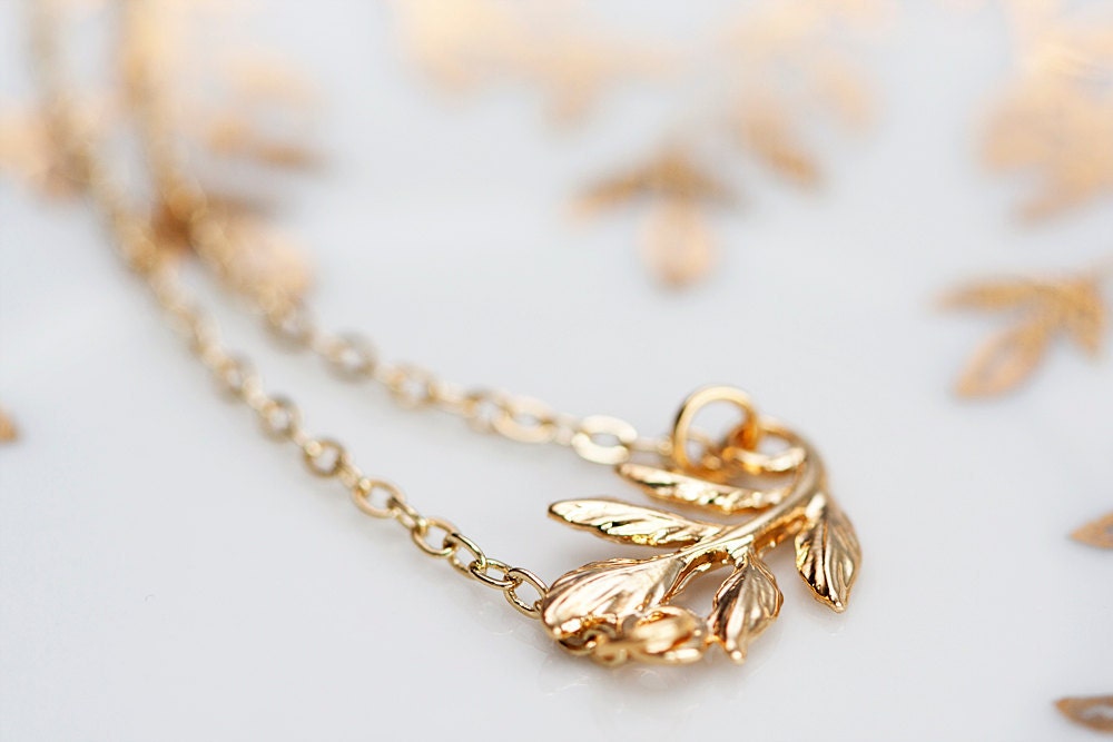 Tiny Leaf Necklace Gold Filled Chain Gold Leaf Pendant Simple Leaf Jewelry - N093