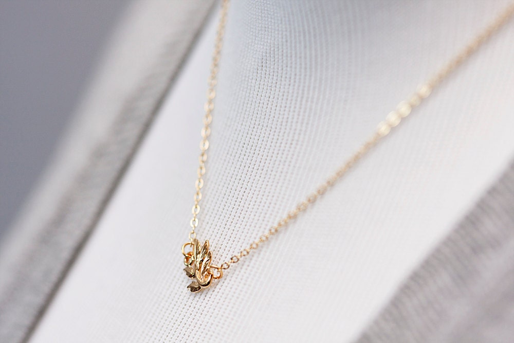 Tiny Leaf Necklace Gold Filled Chain Gold Leaf Pendant Simple Leaf Jewelry - N093