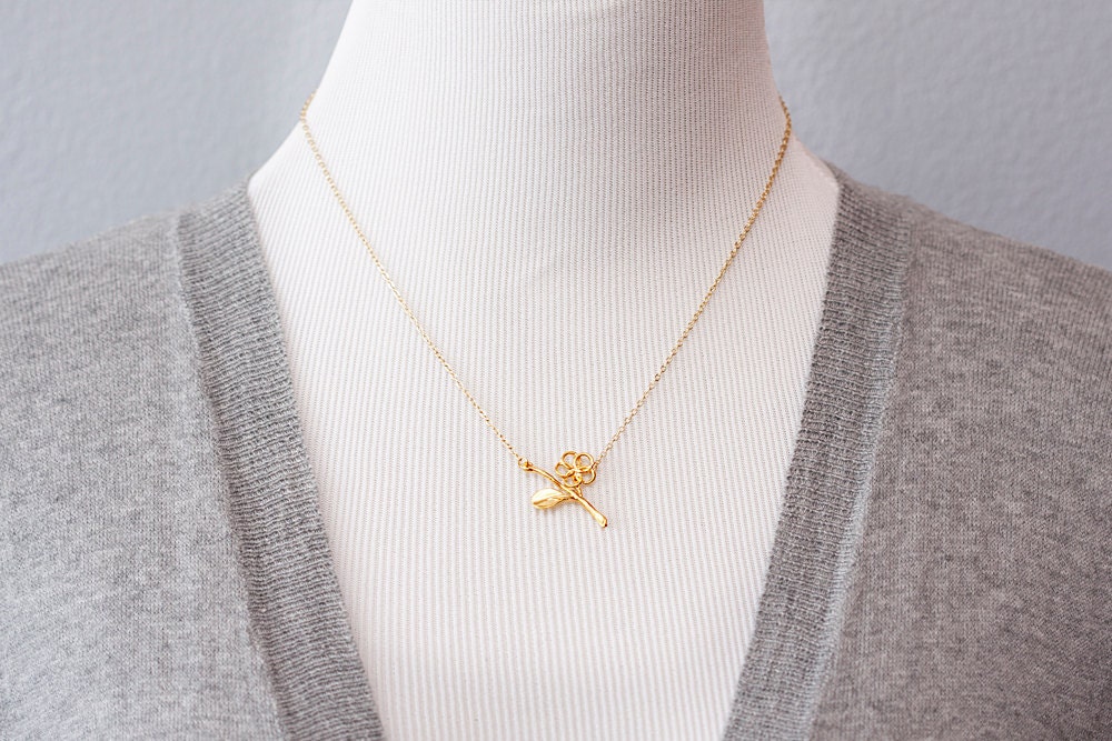 Gold Flower Necklace Flower Branch Necklace Flower Twig Necklace - N111