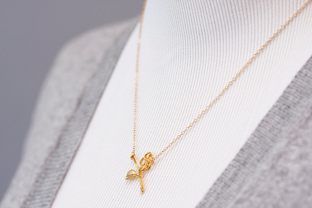Gold Flower Necklace Flower Branch Necklace Flower Twig Necklace - N111