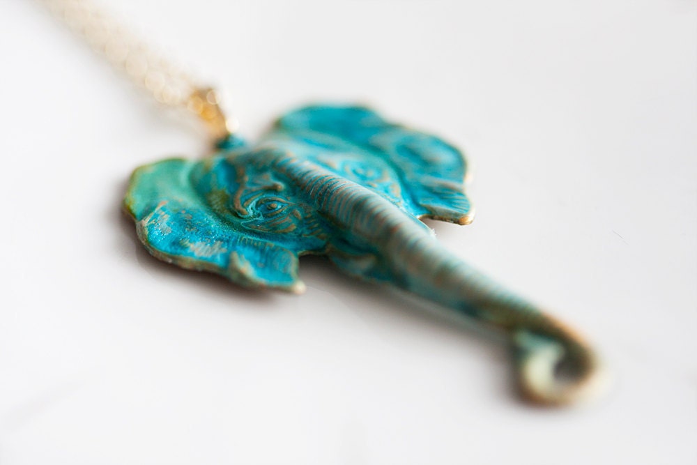 Patina Elephant Necklace Verdigris Elephant Patina Jewelry Animal Pendant - N148