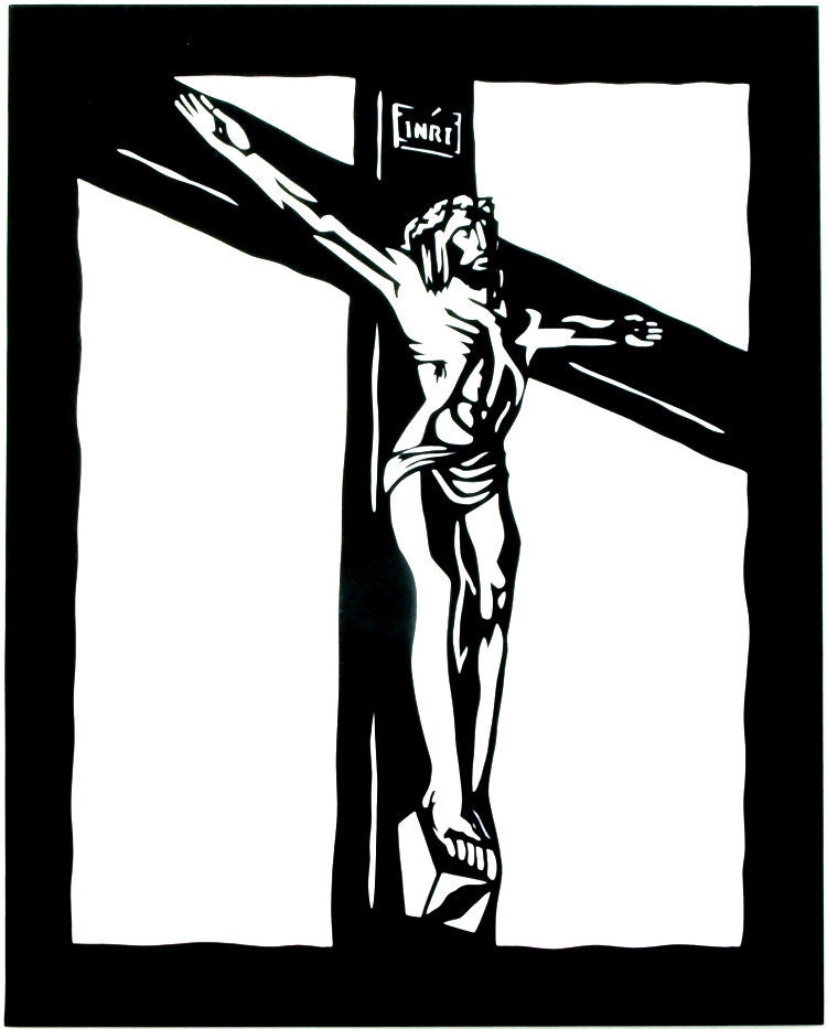 Black and White Crucifix Paper Cut 16x20
