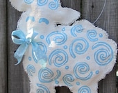 Baby Lamb Burlap Door Hanger with Ribbon Baby Boy