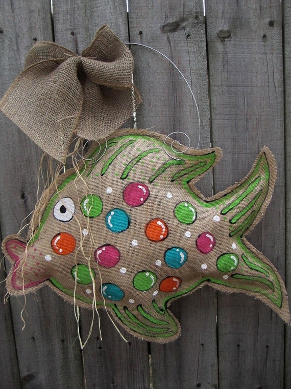 Burlap Fish Door Hanger with Polka Dots