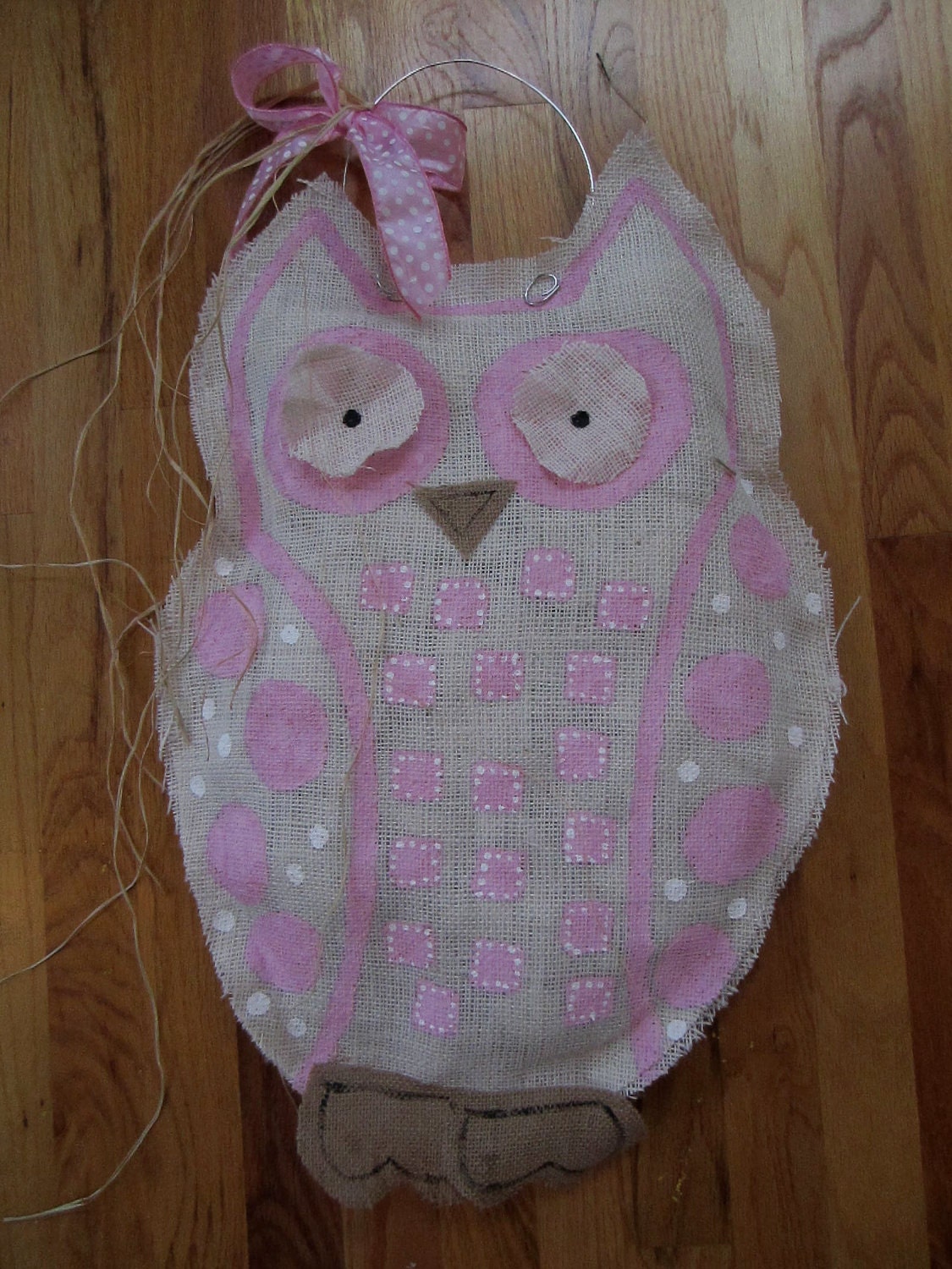 Owl Burlap Door Hanger Door Decoration Pink and White Baby Girl