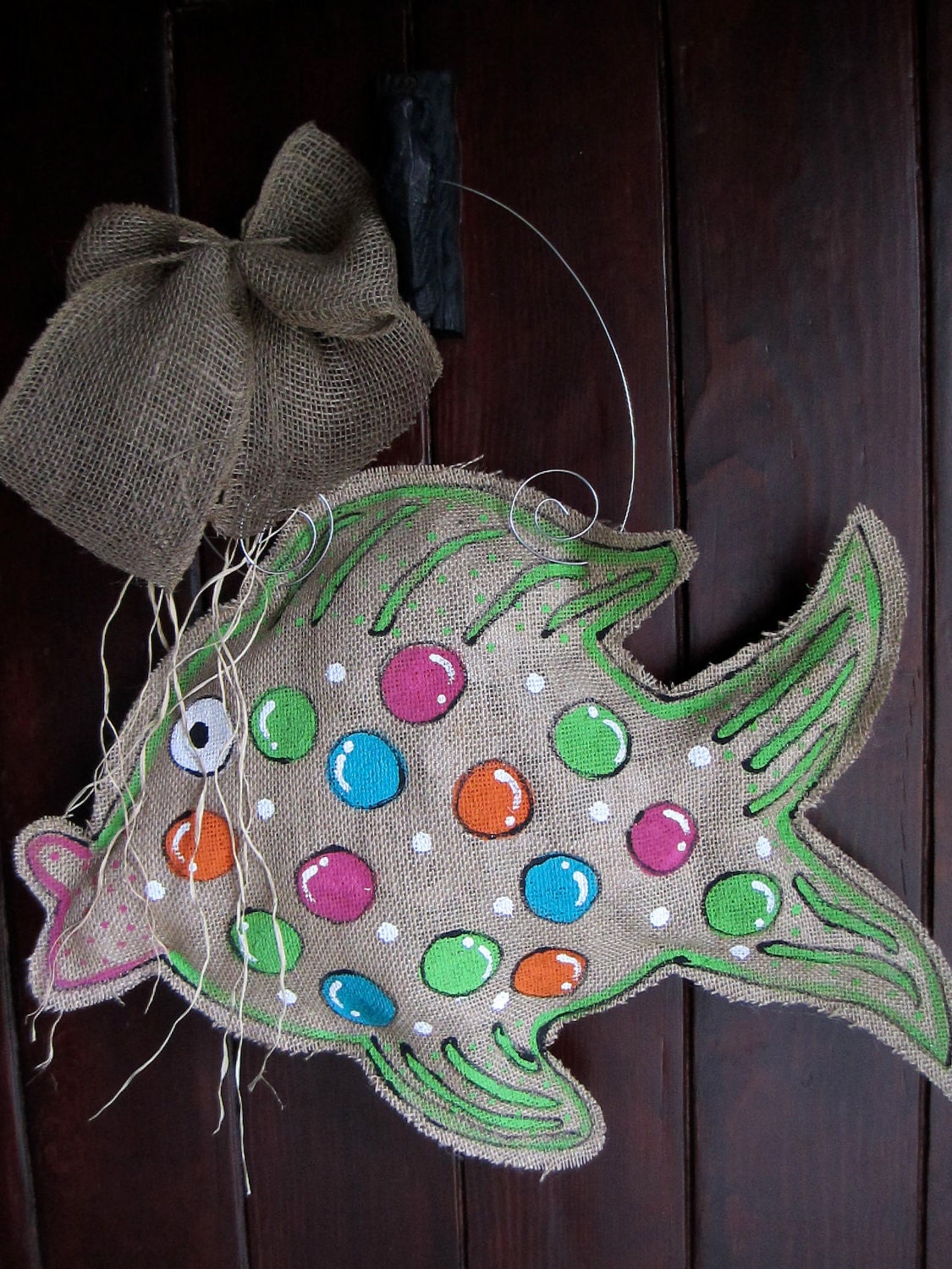 Burlap Fish Door Hanger with Polka Dots