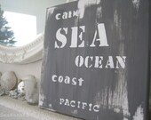 One Of A Kind Subway Sign 'Sea, Ocean, Coast'12 x 12 Original Painting Grey And White Acrylic On Canvas Industrial Rustic Beach Home Decor