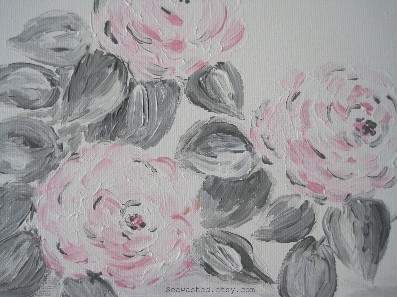 Pink Roses 'Sophie' Original Painting 8 x 10 Acrylic On Canvas French Nordic Cottage Chic Decor