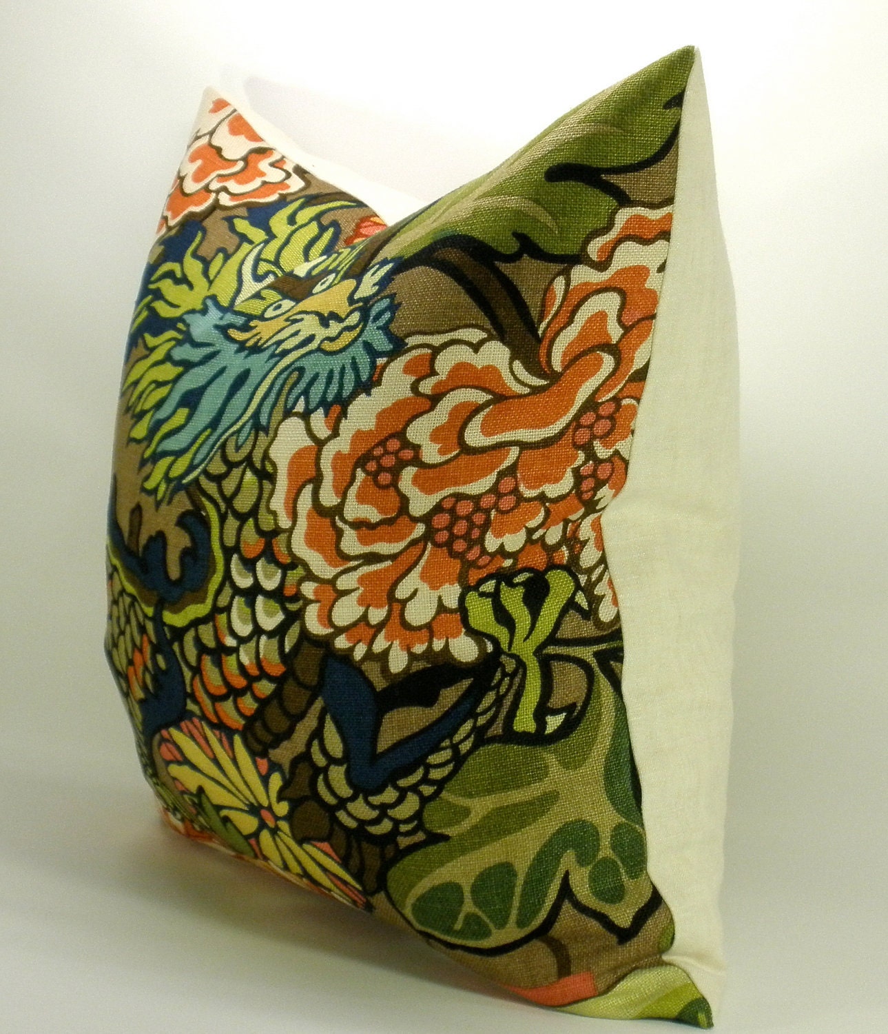 Pair of TWO Schumacher Chiang Mai Dragon pillow covers in Mocha - 18 x 18 or 20 x 20