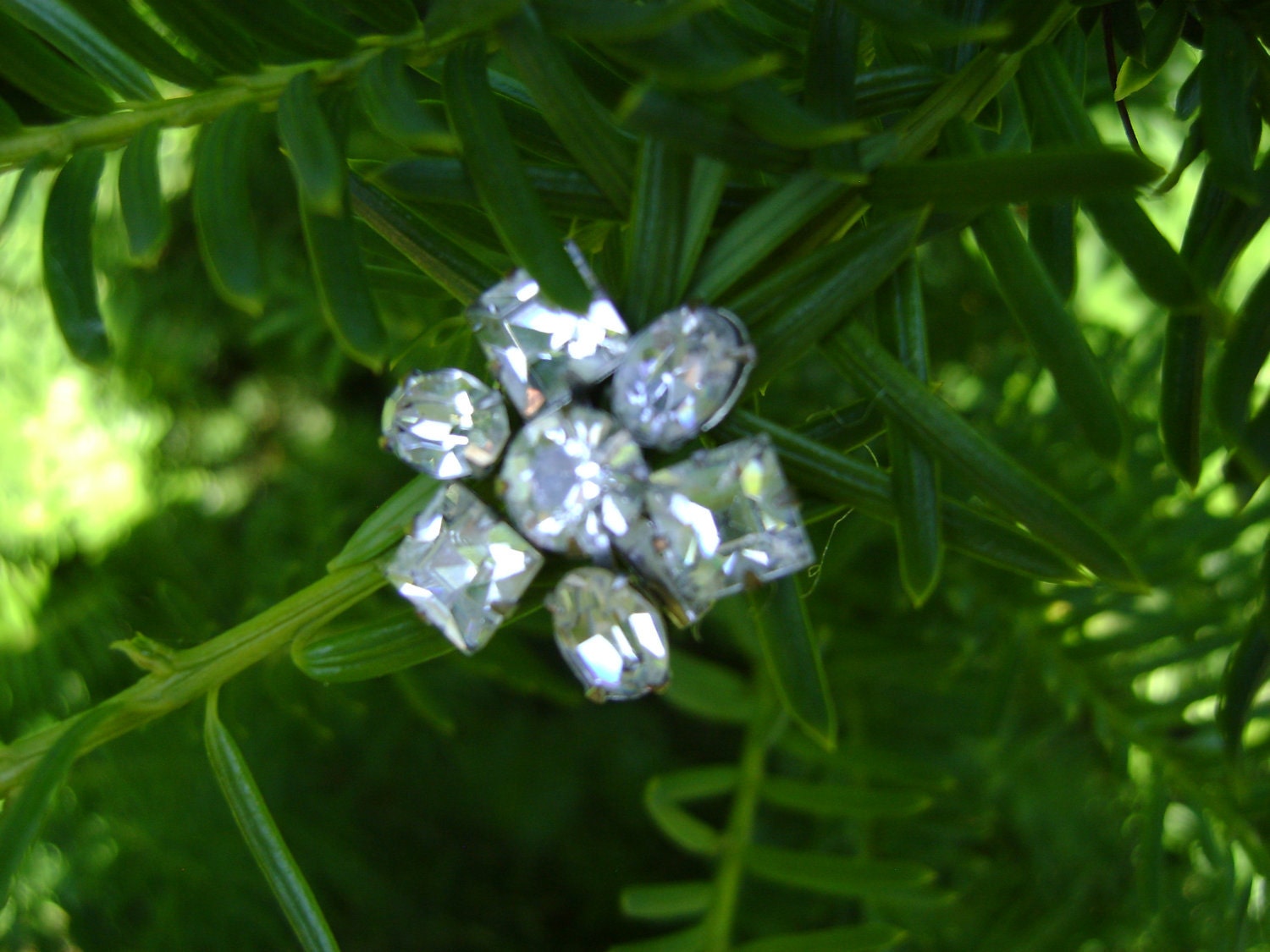 Vintage Pin with square, oval and round clear rhinestones