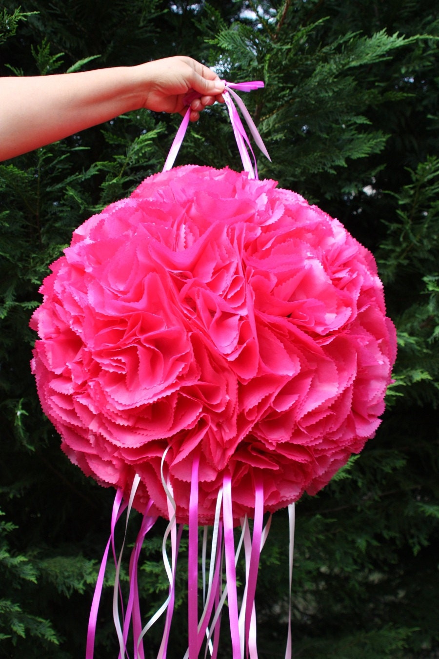 Wedding Pinata. Hot Pink Flower Ball Pinata. Pomander.  Kissing Ball Pinata. Bachelorette Party Activity.  Bridal Shower.