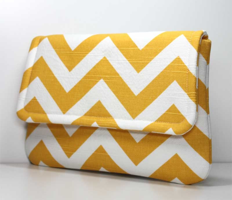 Clutch - Yellow and White Chevron - Ready to Ship