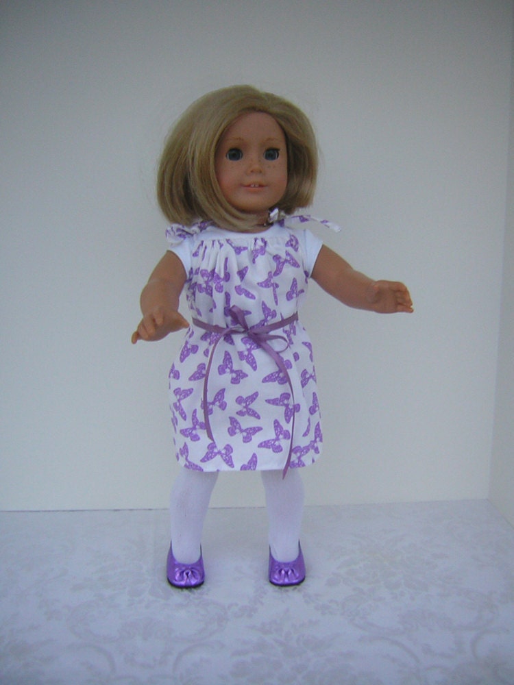 Purple Butterfly Dress, Shoes, Tee and Tights for American Girl, Other 18" Dolls and Bitty Baby