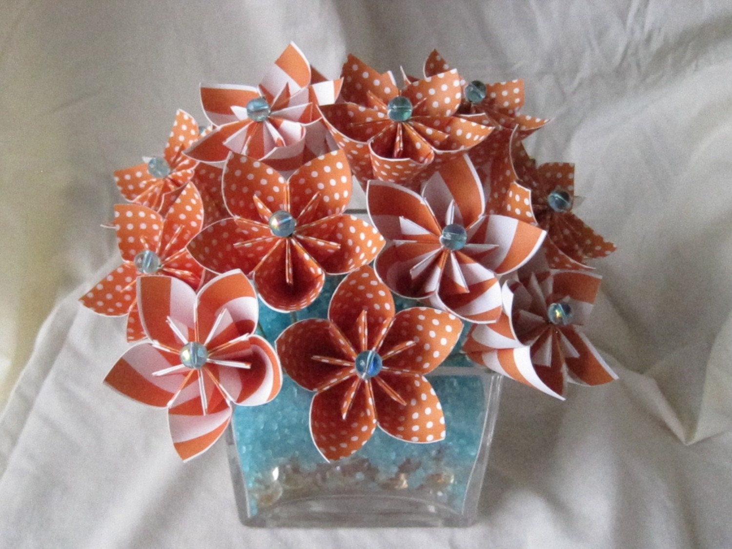 Tangerine and turquoise paper flower arrangement