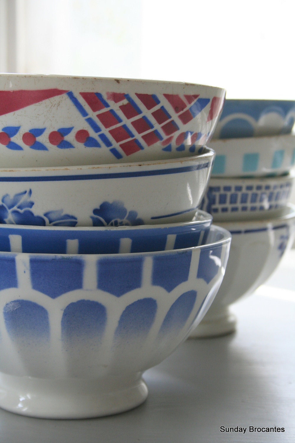 Two French Blue Café au Lait Bowls