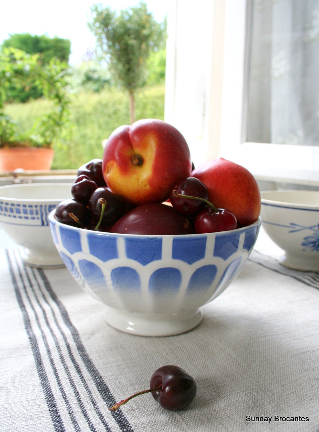 Two French Blue Café au Lait Bowls