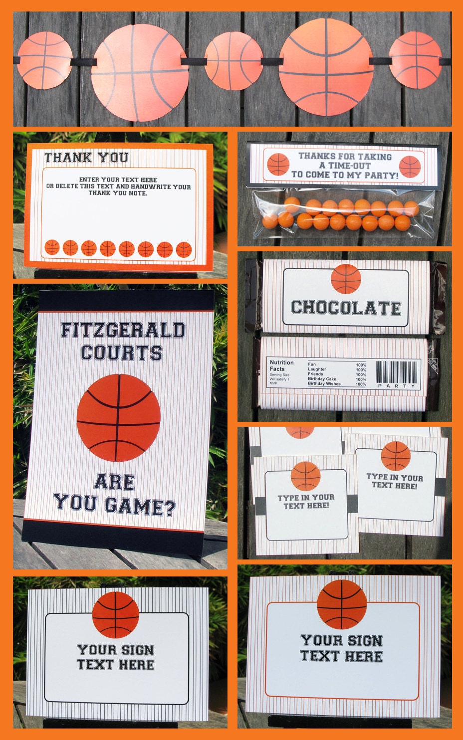 Basketball Birthday Invitation & Printable Sport Party Collection, EDITABLE text PDF file - you personalize at home with Adobe Reader