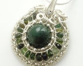 Green Jasper, Tourmaline Silver Sculpted Necklace