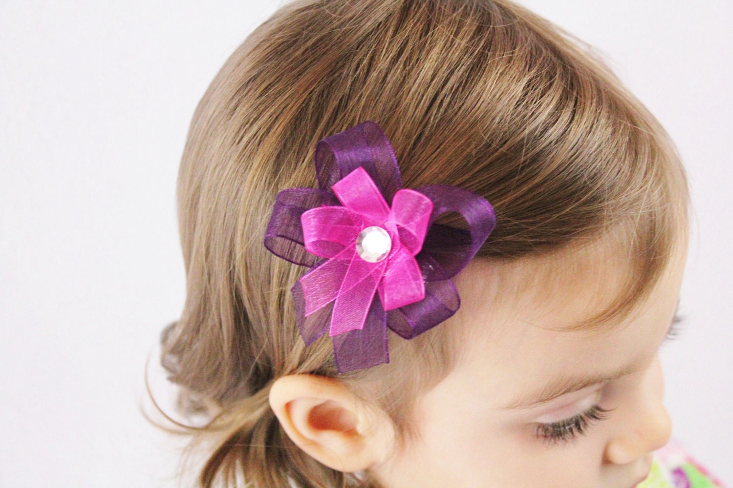 Pink and Purple Hair Bow - Girls Hair Bow - Hot Pink Purple Baby Hair Bow