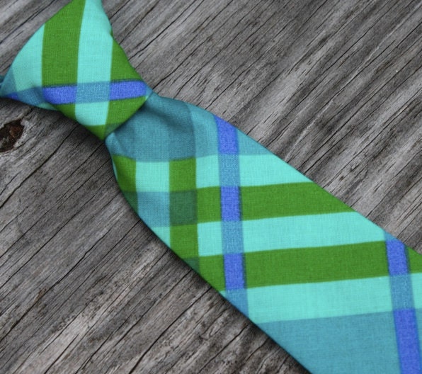 Child Neck Tie- Blue and Green Plaid