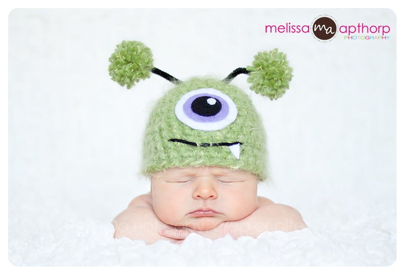 Newborn Green Monster Baby Hat Phototography Prop