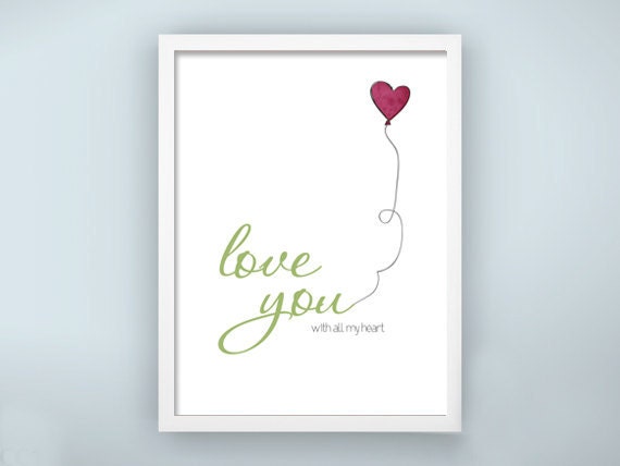 Nursery Word Art Print Kids Room Wall Art Decor/Print - Love you with all my heart