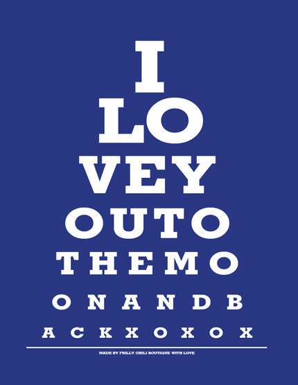 Kids Room wall art decor Eye Chart Print "I Love You to the Moon and Back" (dark blue)- Eye Exam Chart Print