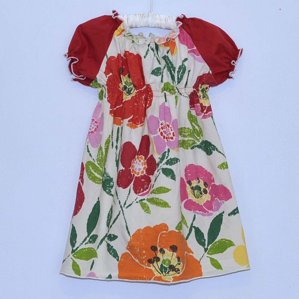 Girl's Peasant Dress, Red Poppies, Eco-friendly, 12m, 18m, 2t, 3t, 4t, 5, 6