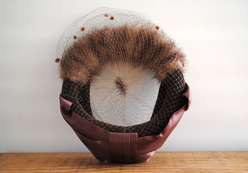 Vintage Cocktail Hat - Fur Hat with Attached Veil