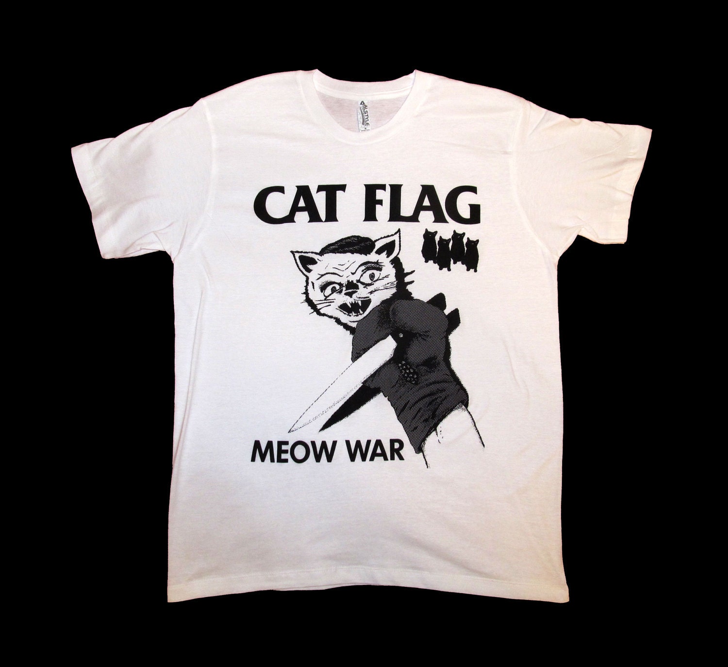 Black Flag Cat Flag MEOW WAR T Shirt Size MEDIUM