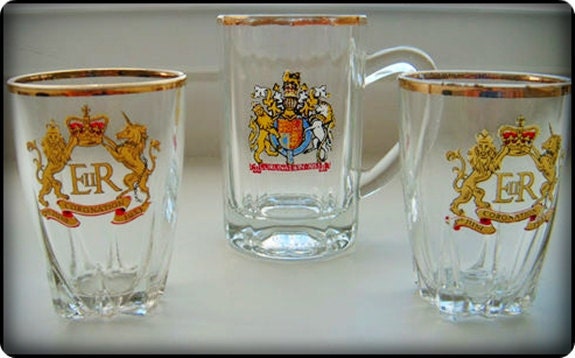 Queen Elizabeth II : 1953 Coronation Shot Glasses and Tiny Beer Mug