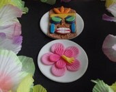 Luau Tiki Idol and Hibiscus Flower Edible Fondant Cupcake Topper Decoration Set