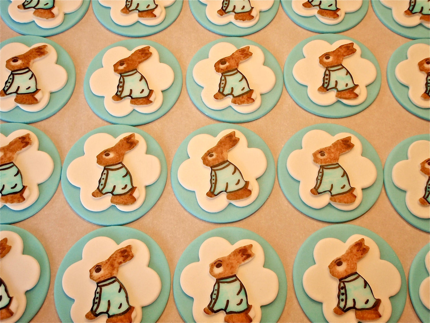 Nursery Rabbit Edible Fondant Cupcake Topper Decorations- Perfect for a baby shower or first birthday party