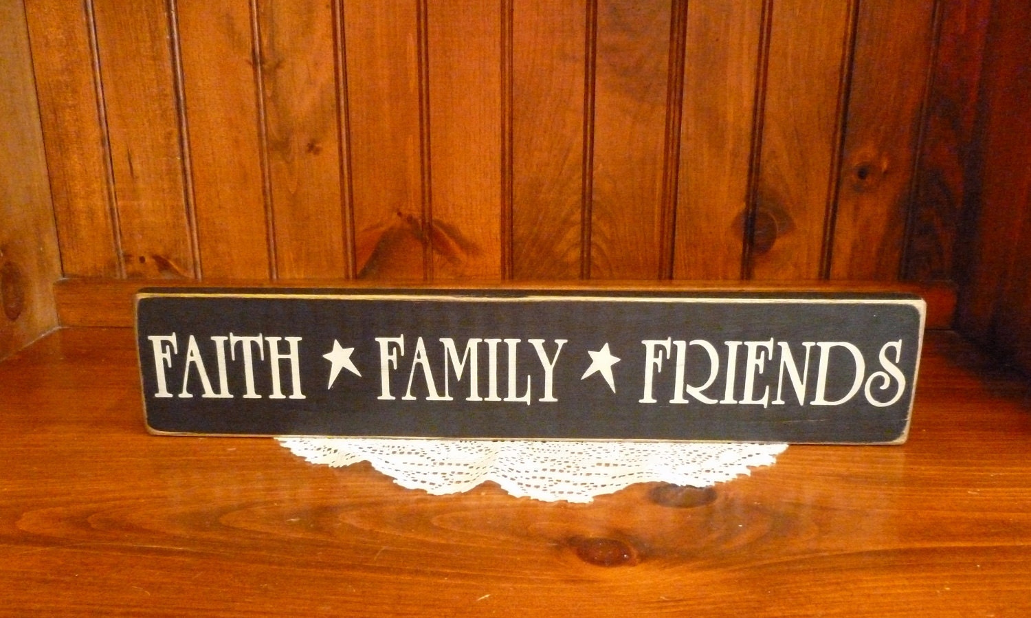 Primitive "Faith Family Friends" wood sign