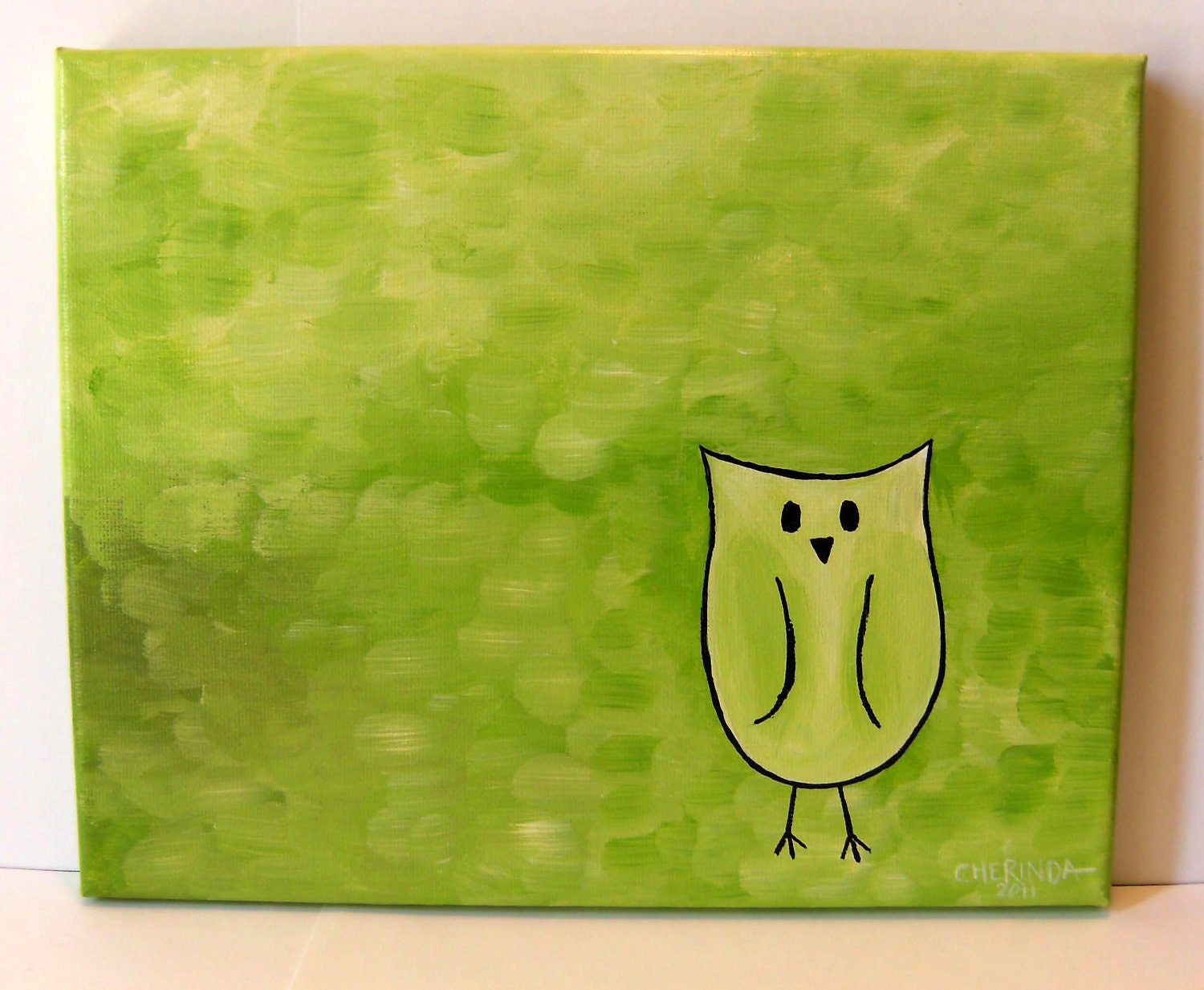 Original Acrylic Abstract Fine Art Painting - Life is Good for a Lime Green Owl - 8x10