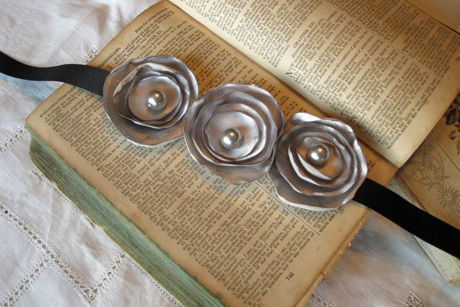 Silver Poppy Ribbon Bracelet