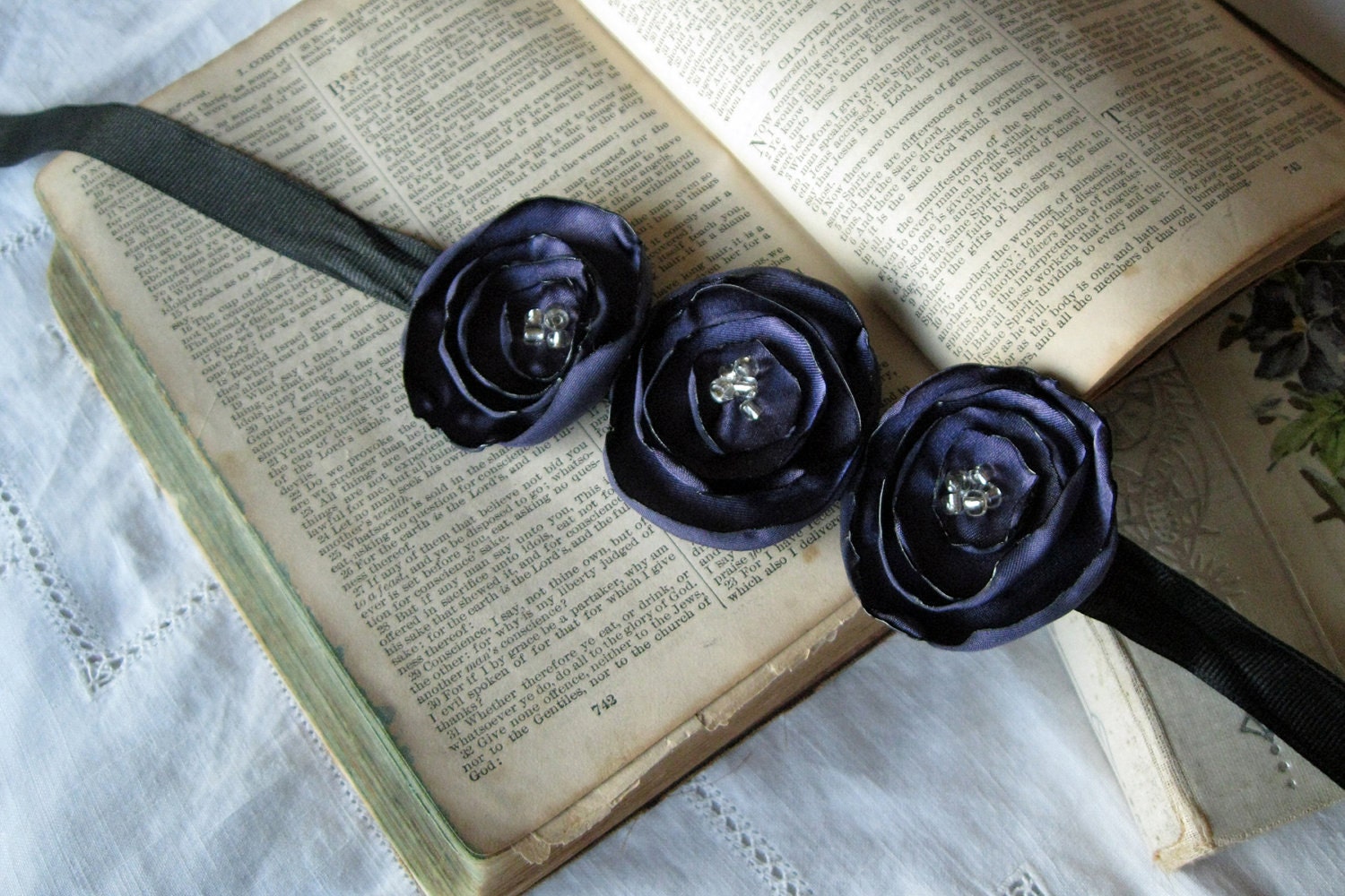 Eggplant Poppy Ribbon Bracelet