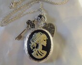 Womens Large Gothic Lolita Cameo Locket Necklace Silver