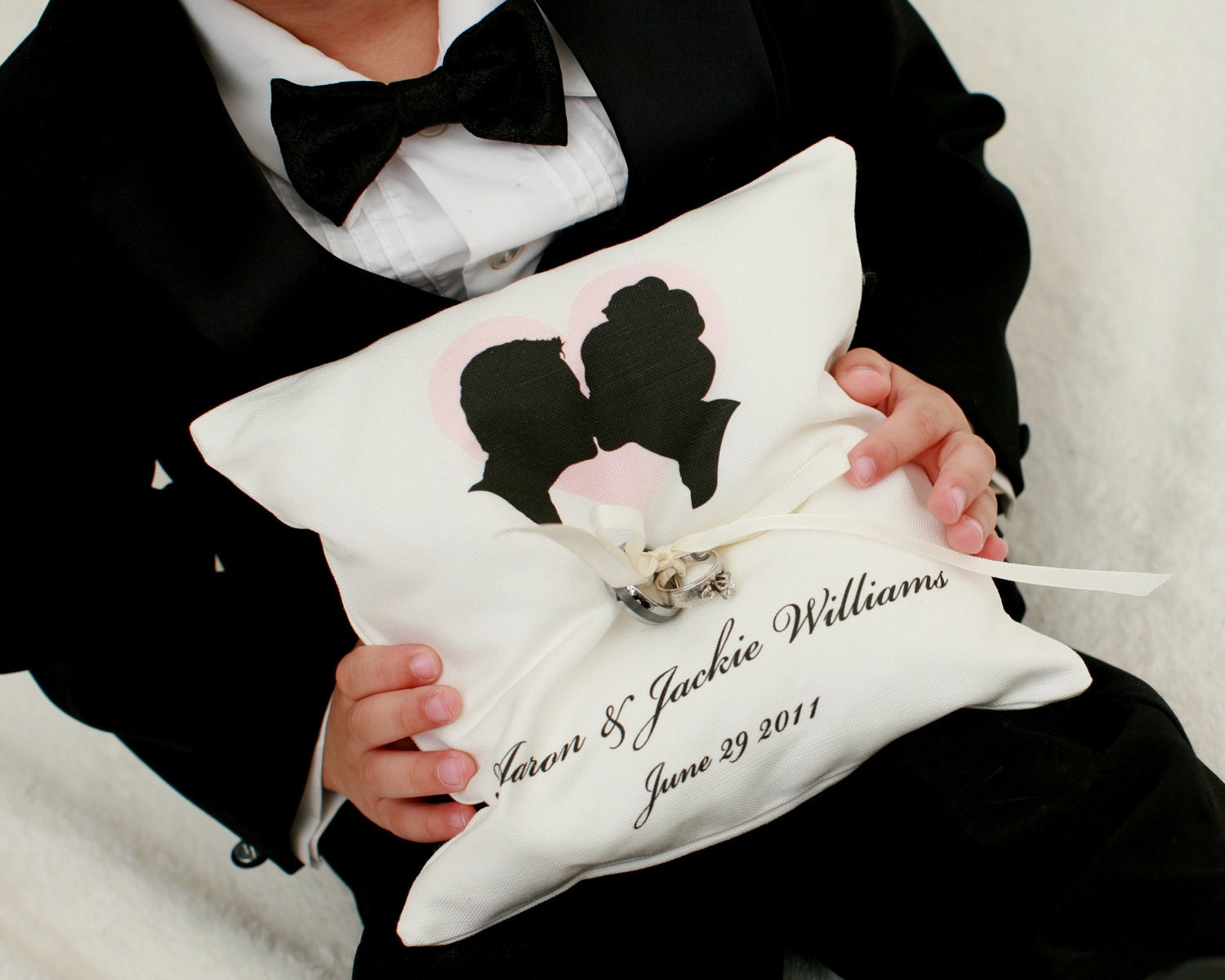 Custom Silhouette Ring Bearer Pillow made from your photos by Simply Silhouettes for wedding or commitment ceremony