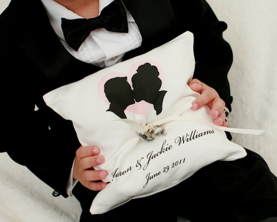 Custom Silhouette Ring Bearer Pillow made from your photos by Simply Silhouettes for wedding or commitment ceremony