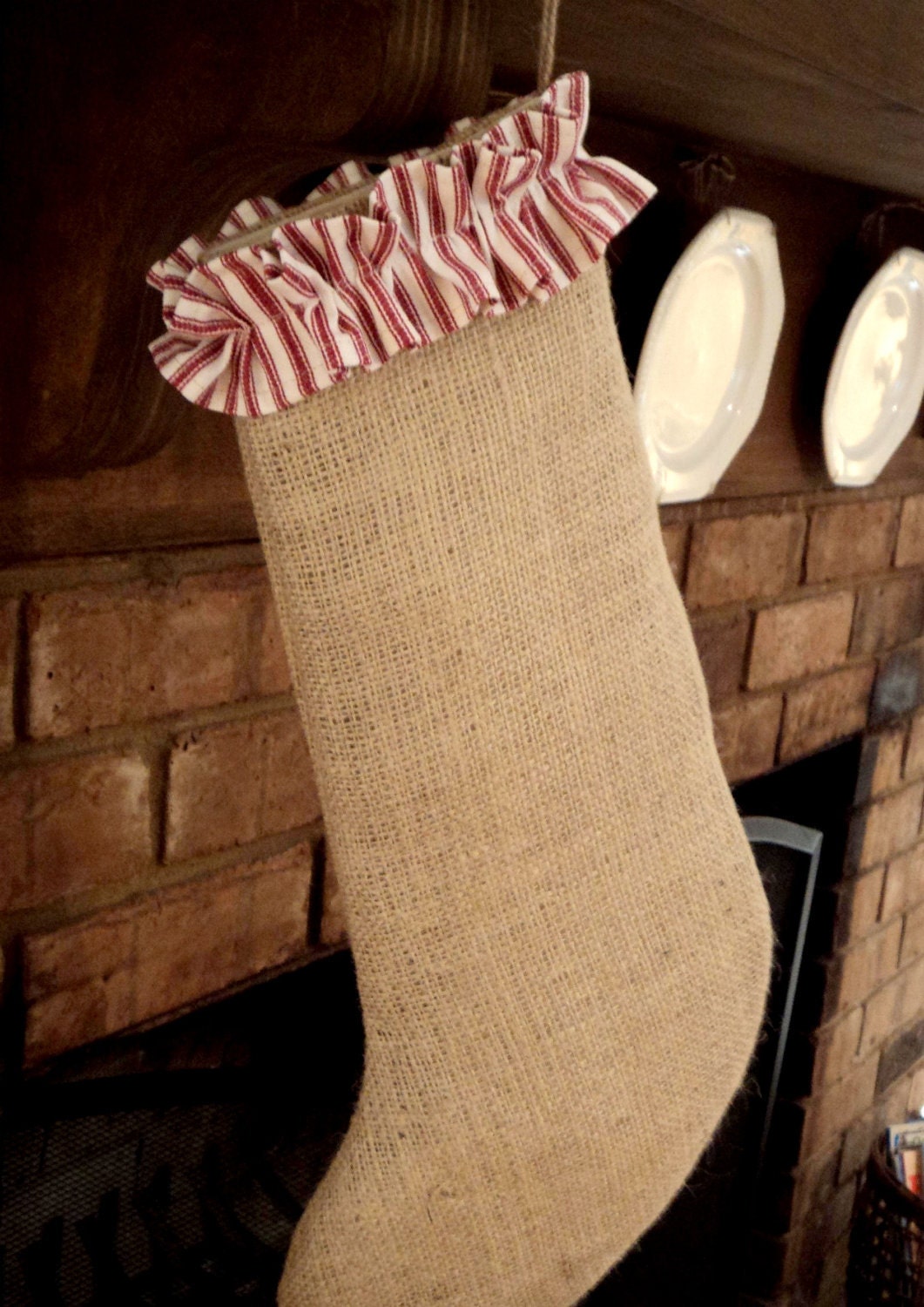 Burlap Christmas Stocking French Farmhouse Christmas