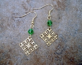 Emerald Swarovski Gold Filigree Earrings