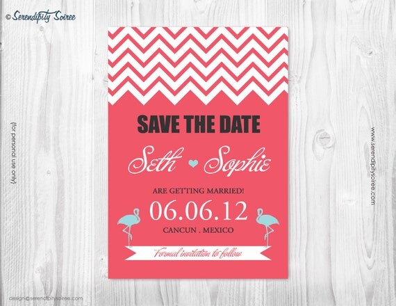 SAVE the date- Custom Printable Invitation - Destination wedding, Flamingo, Tropical Il_570xn