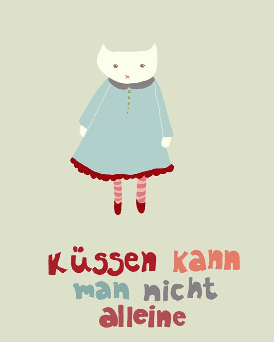 Kissing Art Print 8 x 10 german edition kissing requires two, animal cat print