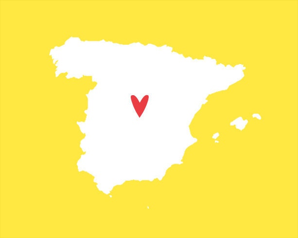 Spain  8 x 10 inch Home is Where the Heart is Europe Travel Map CHOOSE your Color, SALE buy 2 get 3