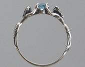 Two Mermaids Ring with Blue Topaz or Other Stone