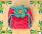 Crochet Diaper Cover in Any Color with Detachable Flower Photo Prop - Available in Newborn, 3 to 6, 6 to 12 and 12 to 24