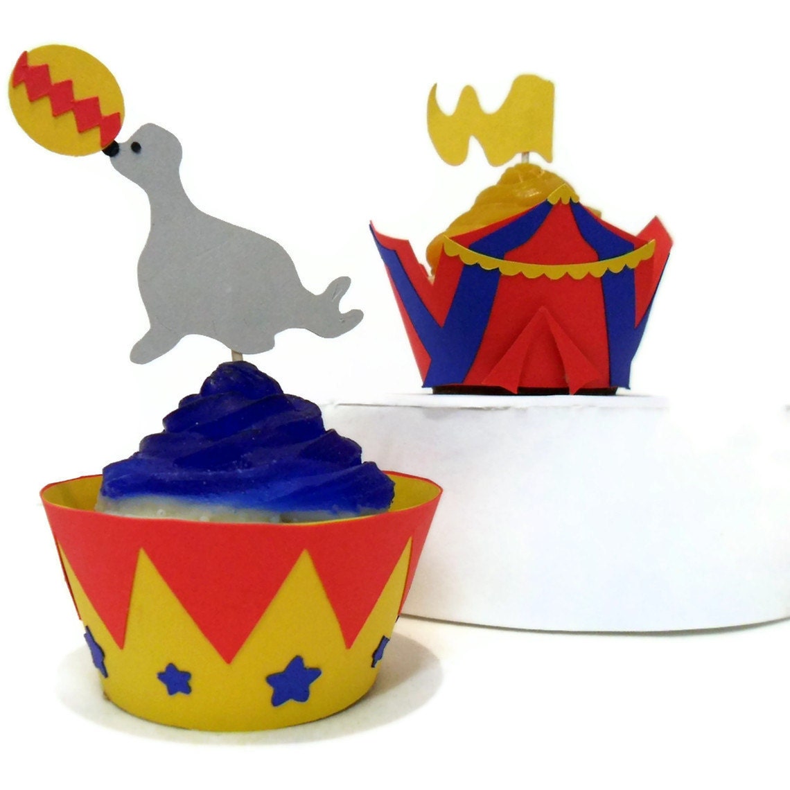 Circus Cupcake Wrappers AND Toppers- set of 24 Il_170x135