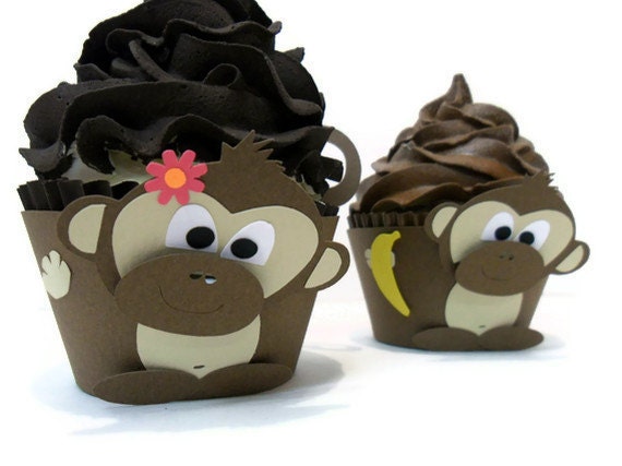 Cupcake Wrappers Monkey - set of 12 Il_570xn